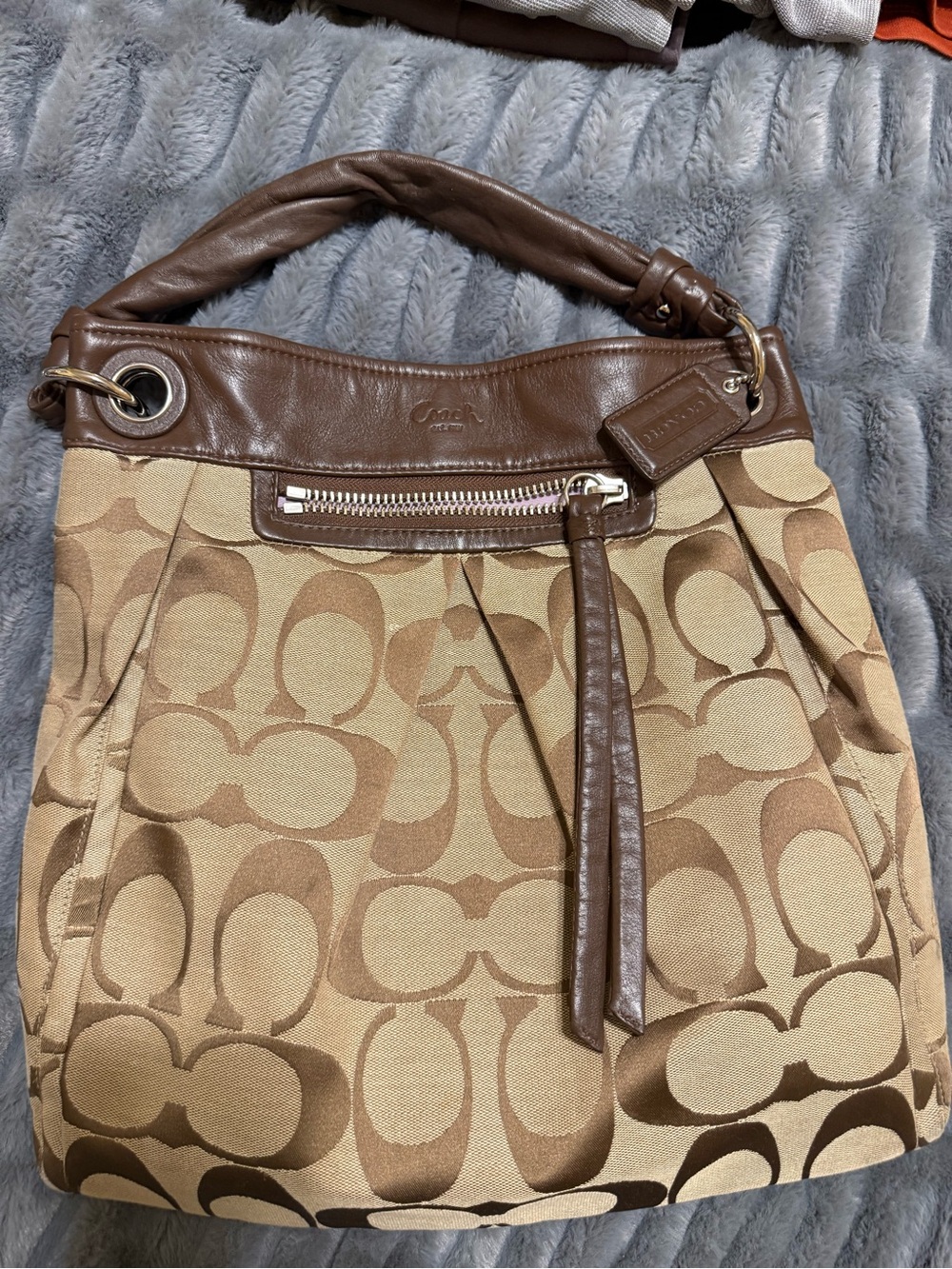 Coach Brown & Tan Signature Canvas Shoulder Bag